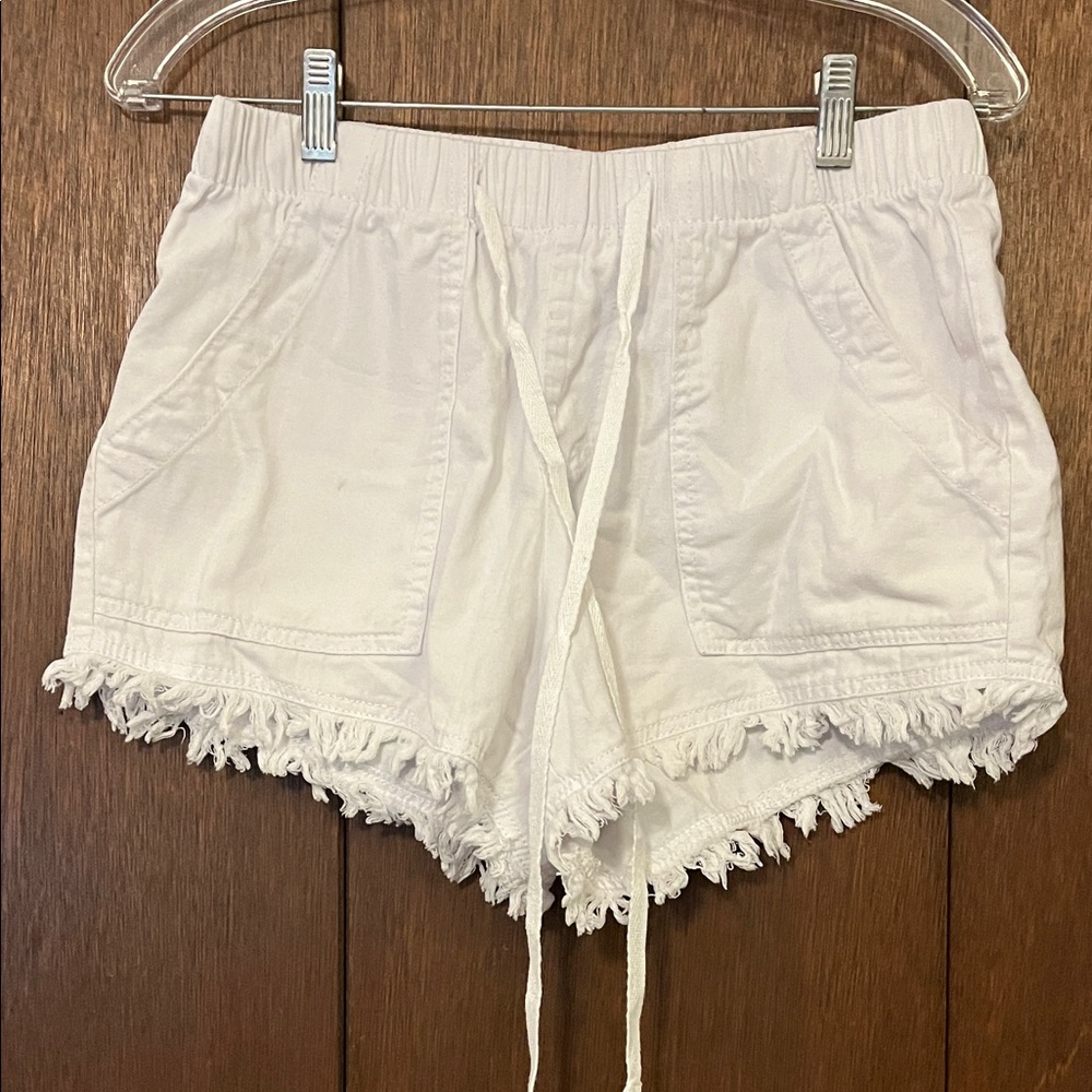 High Waist White Frayed Hem Women's Shorts Medium